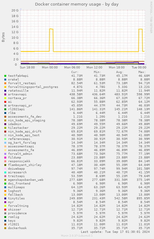 Docker container memory usage